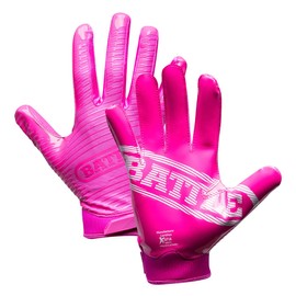 Battle Sports Doom 1.0 Wide Receiver Football Gloves - Youth and Adult Football Gloves - Ultra Stick Gloves - Youth X-Large, Pink