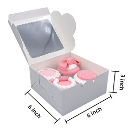 Capkyke 50pcs 6x6x3 Inch White Cupcake Boxes with Window - Ideal for Various Sweets and Desserts, Including Cookies, Macarons, Pastry, Donuts, Muffins, and Chocolate Covered Strawberries