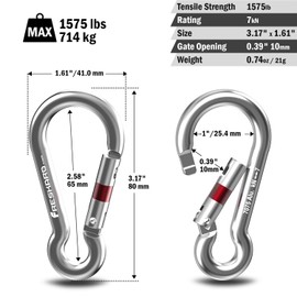 FresKaro Carabiner Clip, Heavy Duty Carabiners, Spring Snap Wire Gate Carbineers, Key and Keychain Karabiner 3inch, Strong Aluminum Caribiniers Hook, Fitness Accessories, Gourd Clips, 3Pack