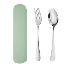 Forks Spoon Set Stainless Steel Dinner Forks Table Forks,2Pcs Portable Cutlery Set, Travel Cutlery, Stainless Steel Flatware Set with Case