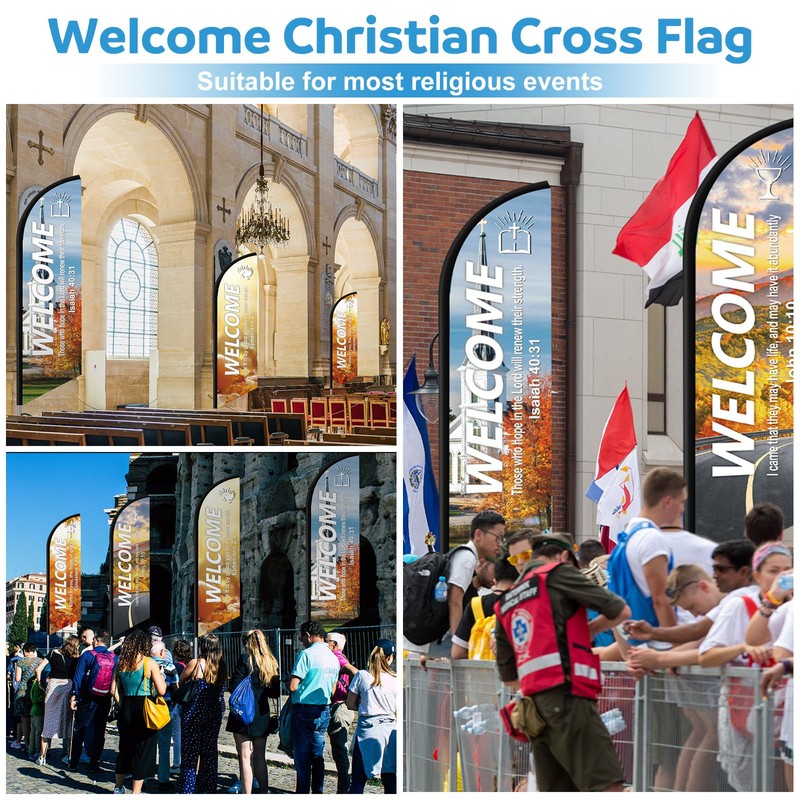 AmazingSpark 4 Pcs Thanksgiving Church Welcome Feather Flag with Scripture