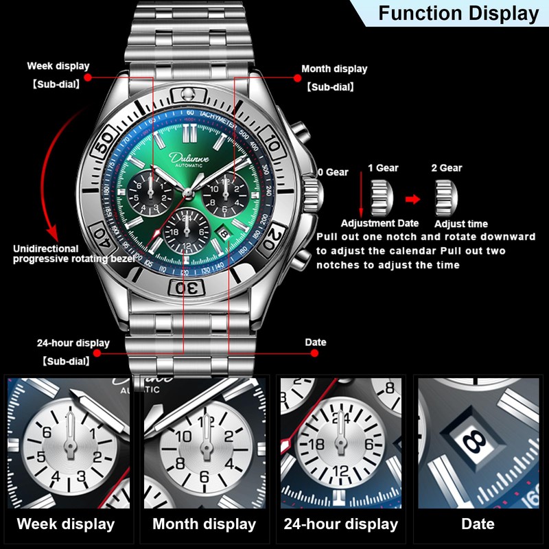 Men's Watch Automatic Winding Mechanical Movement Multi-Function Dial Design, Week