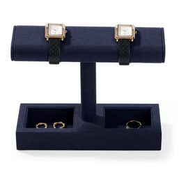 Papten J00303 Watch Stand, For 2 Pieces, Microfiber, Luxury, Stylish, Display, Storage, Photography, Gift etc. (Blue)