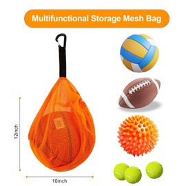 Sports Ball Mesh Bag, 25x31cm Polyester Drawstring Backpack with Inner Pocket, Portable Carry Bag for Basketball, Soccer, Volleyball (Orange)