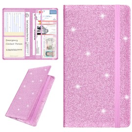 Wisdompro Car Registration and Insurance Holder Premium Glitter PU Leather Vehicle Glove Box Organizers Wallet for Document, License, Card and Other Essentials - Bling Pink