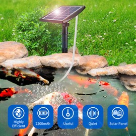 Andoer 6V 2W Plug-in Solar Oxygen Pump with 8.2ft Pipe 2 Air Bubble Stones Fish Tank Oxygenator Aquarium Oxygen Aerator Air Pump Fishing Aerator for Garden Fish Tank Outdoor Pool Pond