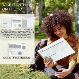 Habit Tracker & Goal Planner with Mood & Savings Trackers (8.75" x 11.25") - Undated Weekly & Monthly Habit Tracking - Goal Setting Journal - Spiral Binding with Modern Black Aesthetic Design