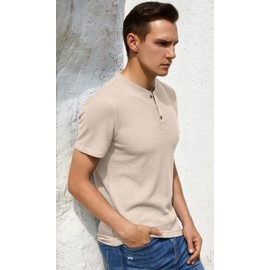 Sailwind Waffle Henley T-shirts for men with short sleeves, casual T-shirts for men, khaki