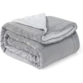 Good Nite Throw Blanket 130x150cm Fleece Flannel Sherpa Soft Blankets Fluffy Reversible Microfiber for Bed Couch Sofa and Travel (Grey,Single)