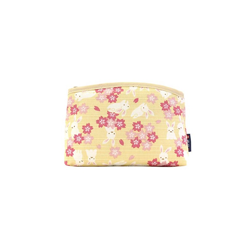 Maeda Dyeing Wafu Biyori Bottom Pouch, Rabbit Cherry Blossom, Cream,