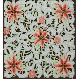 Creative Linens Embroidered Lily Daisy Floral Table Runner Dresser Scarf 15x68 Ivory Holiday