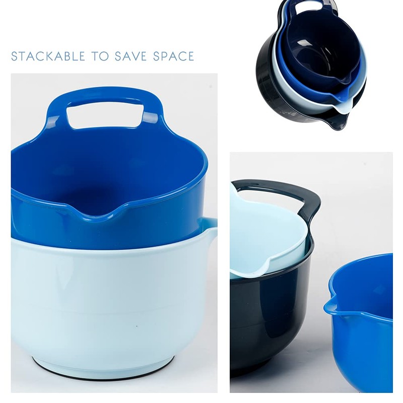 BoxedHome Mixing Bowl Set, Blue Plastic Bowl, Salad Bowl Set,