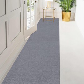 Kapaqua Custom Length Solid Color Runner Rug Non Slip Rubber Backing for Hallway Stair Kitchen Living Room, Silver Gray, 23in X 2ft