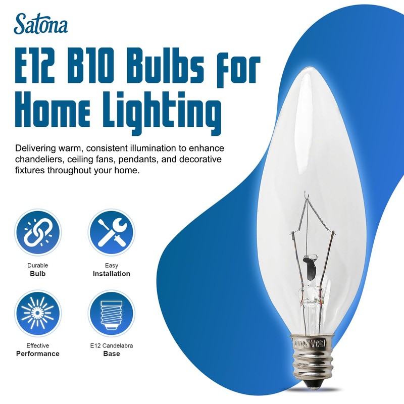 SATONA 60W 120V E12 Base B10 CTC Incandescent Light Bulbs,