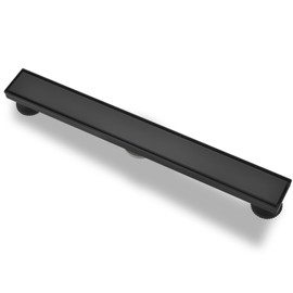 Kuaisailsk Linear Shower Drain with Tile Insert Panels, 24 Inch Black 304 Stainless Steel Rectangle Shower Floor Drain, with Hair Catcher, Adjustable Feet, Fits Bathroom, Balcony