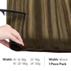 HOTBANANA Sew in Hair Extensions, 24inch 120g Chocolate Brown Mixed Caramel Blonde Balayage Full Head Weft Real Human Hair Extensions Straight