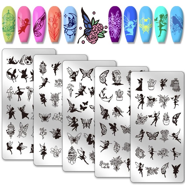 PH PandaHall 5 x Angel Fairy Nail Art Stencils, 120