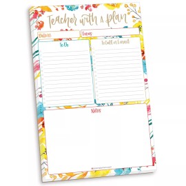 bloomdailyplanners bloom daily planners Planning Pad, 6" x 9", Teacher To-Do List, Happy Blooms