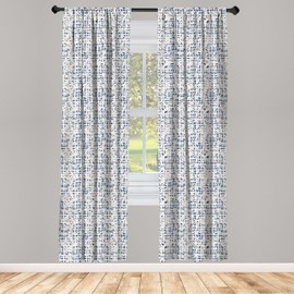 Ambesonne - Cortinas étnicas para ventana, diseño de cuadrícula estilo acuarela, diseño hippie folk batik, decoración ligera, juego de 2 paneles con bolsillo para barra, par de 28 x 95 pulgadas, azul azul azul