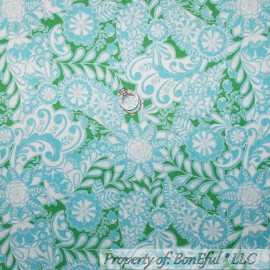 Blend BonEful Fabric FQ Cotton Quilt Green Blue White Flower Irish St Patricks Day Dot