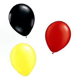 30 GERMANY EURO BALLOONS-RED/BLACK/YELLOW 12" METALIC LATEX