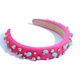 Womens Padded Headbands Crystal Embellished Pink Velvet Headband Turquoise Hairband Thick Rhinestone Vintage hair Accessories