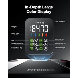 FITINDEX Smart Scale with BMI, Body Fat, Muscle Mass, Scale for Body Weight and Fat Percentage, High Accurate Bluetooth Scale with Large Display, 13 Body Composition Analyzer Sync APP, 500lbs, 11.8"