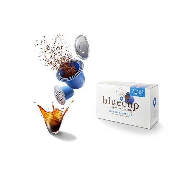 Bluecup Refillable Capsules Compatible with Nespresso Machines (Original), Lids for