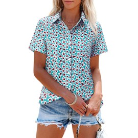siliteelon Womens Short Sleeve Button Down Shirts Hawaiian Tropical Floral Printed Casual Camp Shirts Blouse Summer Tops - Green Pink Floral L