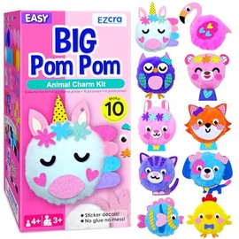 EZCRA Kits de manualidades para niños de 4 a 8 años – 10 unicornios de pompón de felpa y animales todo en uno, juego de manualidades DIY – Adhesivos de fieltro, regalo educativo y creativo para niñas