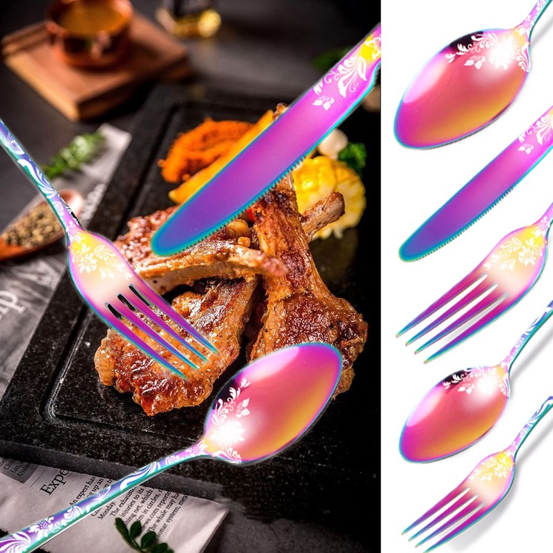 vilihkc 20 piece Unique Pattern Design Silverware Set, Stainless Steel
