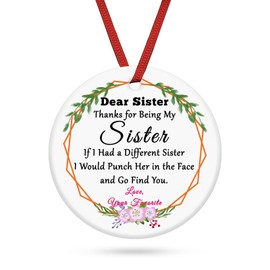 Sister Christmas Ornament Gifts Sisters Birthday Gift Sister Gift for Women Friendship Gift for Best Friend Bestie Gift for Women Little Sister Ornament Gifts for BFF Hanging Ceramic Heart Decorations