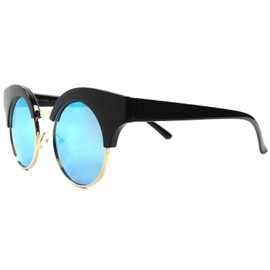 KISS Designer Upscale Celebrity Chic Blue Mirrored Lens Black Womens Round Sunglasses
