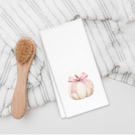 fZSZSD Coquette Pink Bow White Pumpkin Kitchen Towels, Preppy Fall Decor Dish Towels for Kitchen, Fall Tea Towel, Autumn Pumpkin Preppy Bow Hand Towel for Bathroom, 16x24 Inch