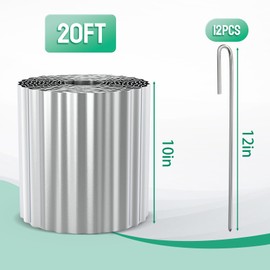 Fuuner Corrugated Metal Garden Landscape Edging Border, 10 × 20FT with 12PCS Anchoring Spikes, Perfect for Garden Grass Barrier Edging, Flower Bed, Lawn and Yard (Sliver)