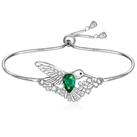 Hummingbird Bracelet for Women Sterling Silver Good Luck Cute Bird Bracelets Spiritual Hummingbird Mothers Day Christmas Gifts Emerald Adjustable