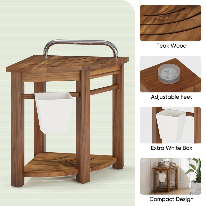 Smart Fendee 16.5“ Teak Shower Bench Seat with Handle, Corner