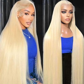 Rruaneal 28 Inch 613 Lace Front Wig Human Hair Blonde 13X6 HD Transparent Lace Front Wigs Human Hair 220% Density Blonde Glueless Wigs 613 HD Straight Lace Frontal Wigs Pre Plucked