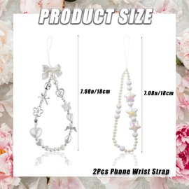 2 Pcs Cute Phone Charm Wrist Strap, Stylish Phone Chain, Anti-Lost Handmade Phones Bracelet Strap, Adorable Charms for Women Girls