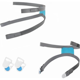 CPAPi Solutions CPAP Strap Replacement for Airfit ResMed F30i Headgear Full Face Mask – 2-Pack Gray/Blue– Includes Clips – Elastic Nylon for Comfort, Secure Fit, and Durability
