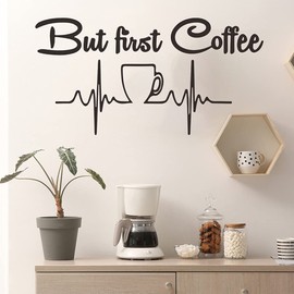 BooDecal But First Coffee Kitchen Drink Lover Morning Decals Stickers Art Mural Home Decor Coffee Wall Decals Vinyl Stickers Funny Quotes Coffee Bean Coffee Cup Shop Bar Decor 22.5 x 11.8 inches