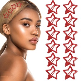TULOBI 12 Pcs Star Hair Clips, Red Metal Hair Clips - 1.22inch, Non Slip Hair Accessories for Girls Women
