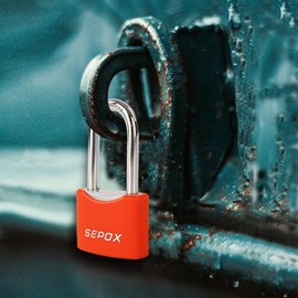 SEPOX® 20 Pcs All-Weather Outdoor Padlocks Keyed Alike, Long Shackle, Solid Steel Lock, Heavy-Duty with Red Cover, Compact Design for Gate Fence Cabinet Toolbox School Gym Locker with 20pcs Same Key