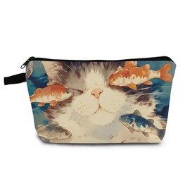 YULUENZE Cartoon Cat Makeup Bag Cute Small Organizer Bag with Zipper Cartoon Kitten Print Cosmetic Bag Kitten Kitty Birthday Gifts for Cat Lovers Women Friends