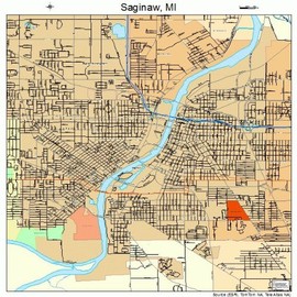 Large Street & Road Map of Saginaw, Michigan MI - Printed poster size wall atlas of your home town