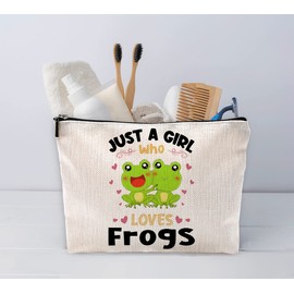 Bolsa de maquillaje Just A Girl Who Loves Frogs, bonita bolsa de cosméticos de rana verde de dibujos animados para mujeres y niñas, regalos de cumpleaños de Navidad para amantes de las ranas, campo, niñas, hermana e hija