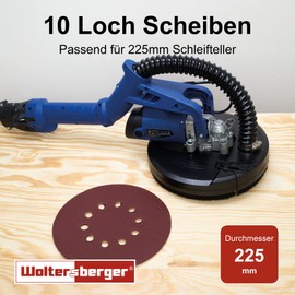 Woltersberger® Set of 25 Sanding Discs Diameter 225 mm | Grit P40, P60, P80, P120, P220 | 10 Holes in Red | Sandpaper Drywall Sanders Long Neck Sanders Sanding Giraffe