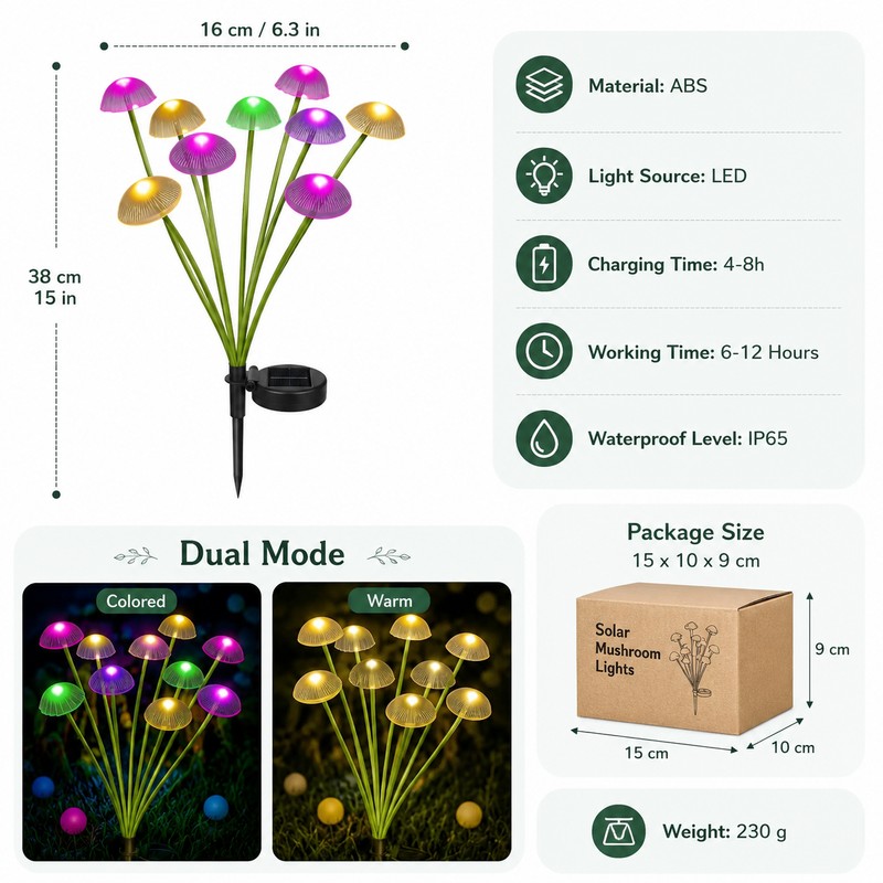 Solar Mushroom Garden Lights for Outdoor Decor – Dual-Mode LED