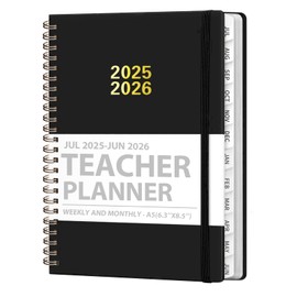 Academic Planner 2025-2026, Monthly and Weekly Calendar Planner (July 2025 - June 2026), Hardcover Teacher School Student Planner with Tabs, Ideal for School Office Supplies, A5 (6.3" x 8.5") - BLACK