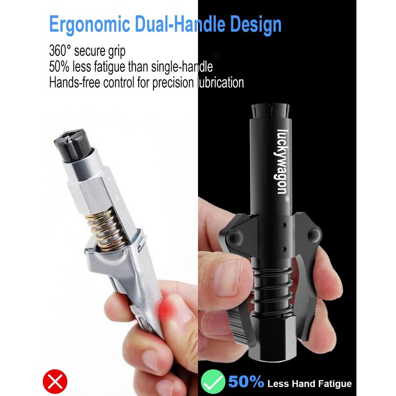 luckywagon Grease Gun Coupler Black Leakproof Grease Gun Tips Quick